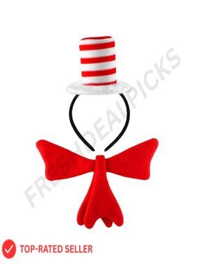 Cat Costume Headband Set with Striped Hat and Red Bow Tie